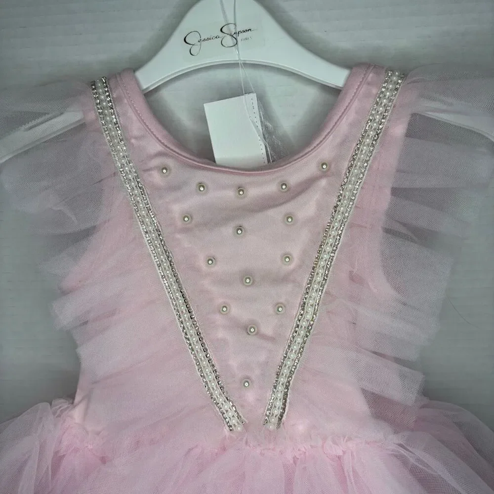 Jessica Simpson Pink Faux Pearl Rhinestone Tule Tutu Dress Up Dress Tiara 2T NWT